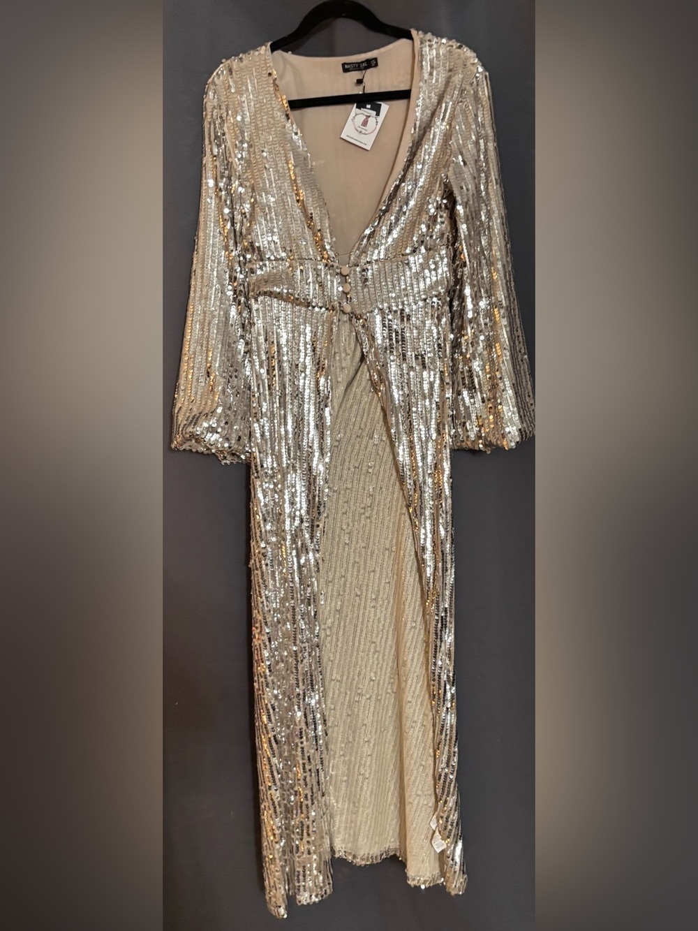 Nasty Gal Studio Longline At The Bar Sequin Duster - size 6 - Picture 2 of 5